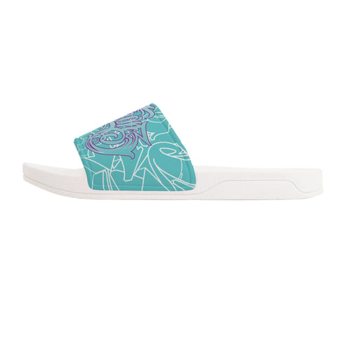 9TZ Slipkonz | Slides feat Turquoise Mix Script | Hip - Hop Streetwear Slides - Stykonz Graffiti Streetwear